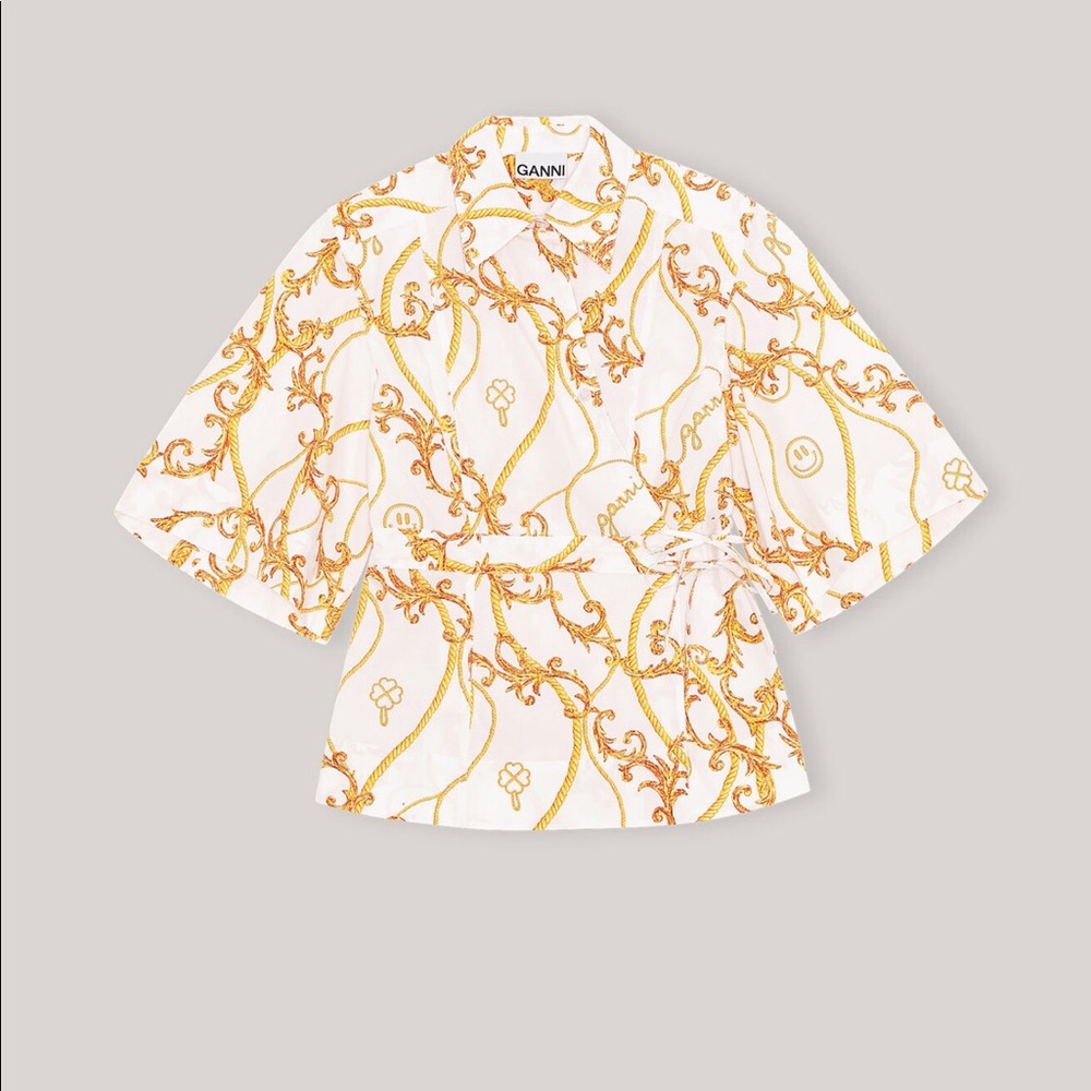 Ganni COTTON POPLIN WRAP SHIRT, size 40/Large